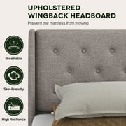 Einfach Queen Size Lift up Platform Storage Bed Frame with Fabric Upholstered Wingback Button Tufted Headboard, Beige