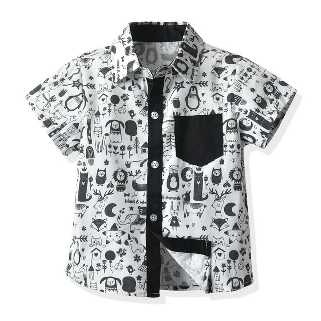 ITFABS Chemise d'Été pour Petits Garçons, Haut à Manches Courtes avec Col à Revers et Boutonnage Simple