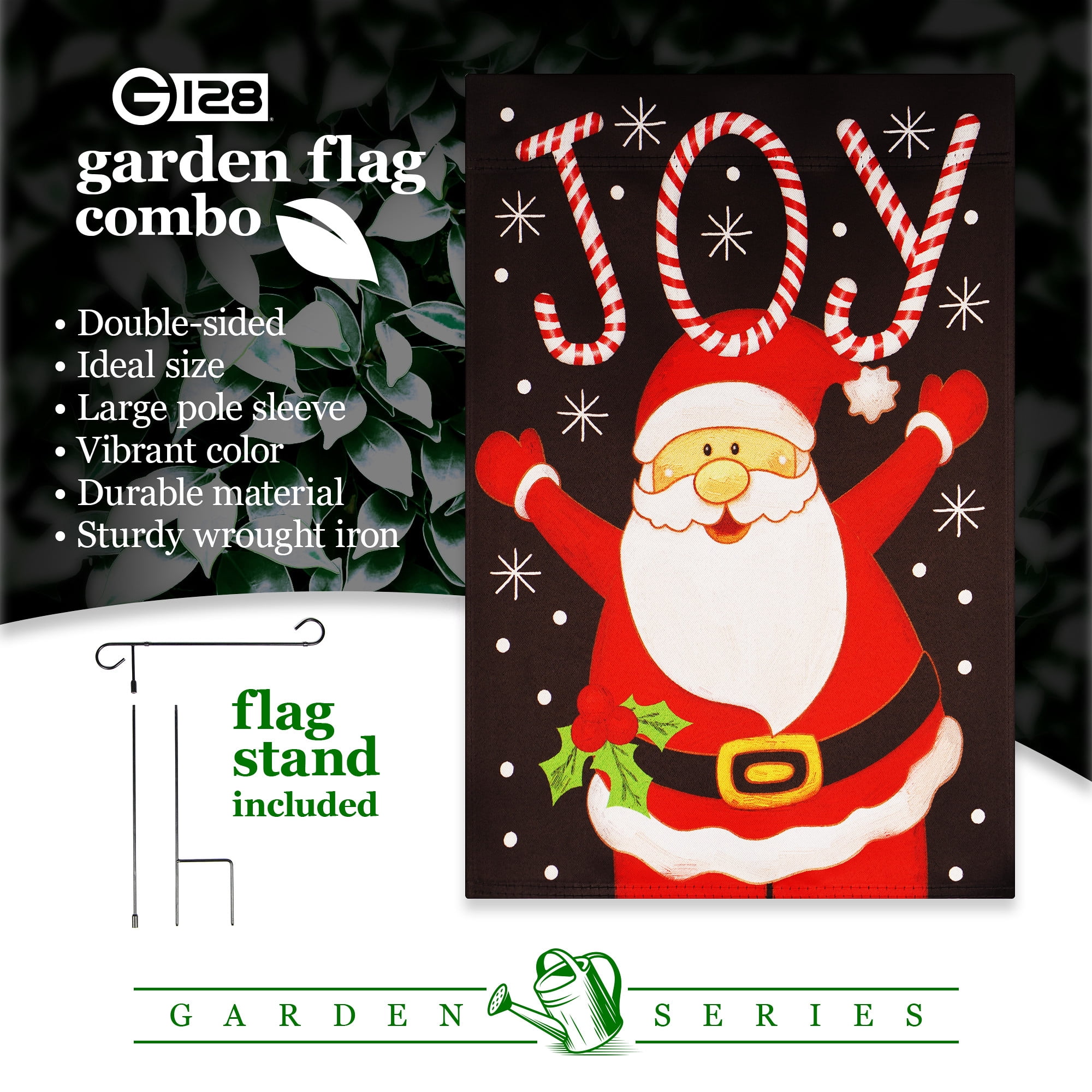 G128 2sets: 36"x16" Garden Yard Flag Stand & 12"x18" Double-Sided Joyful Santa Christmas Garden Flag