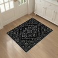 thumbnail image 3 of ODIKA 3'x5' Washable Area Rug Non-Slip, Flatweave, Easy Care Black Silver Gothic Baroque Design Ornate Damask with Distressed Motifs for Hallway, Laundry Room, 3 of 7