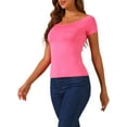 thumbnail image 4 of INSPIRAR CHIC Estilo Blusa de Mujer de Manga Corta Off the Shoulder Longitud de Cadera S Color Sólido Rosa Fucsia, 4 of 6