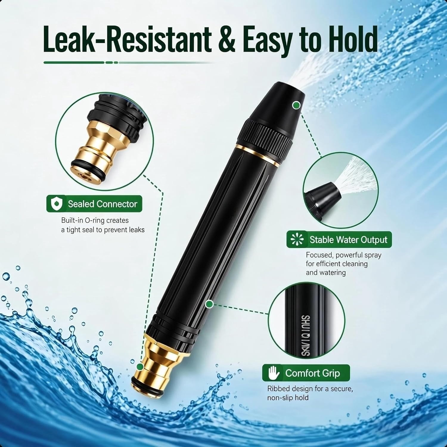 1/2Set High Pressure Hose Nozzle with Connector Set,Sturdy Adjustable Garden Hose Sprayer for Car Washing & Outdoor Cleaning