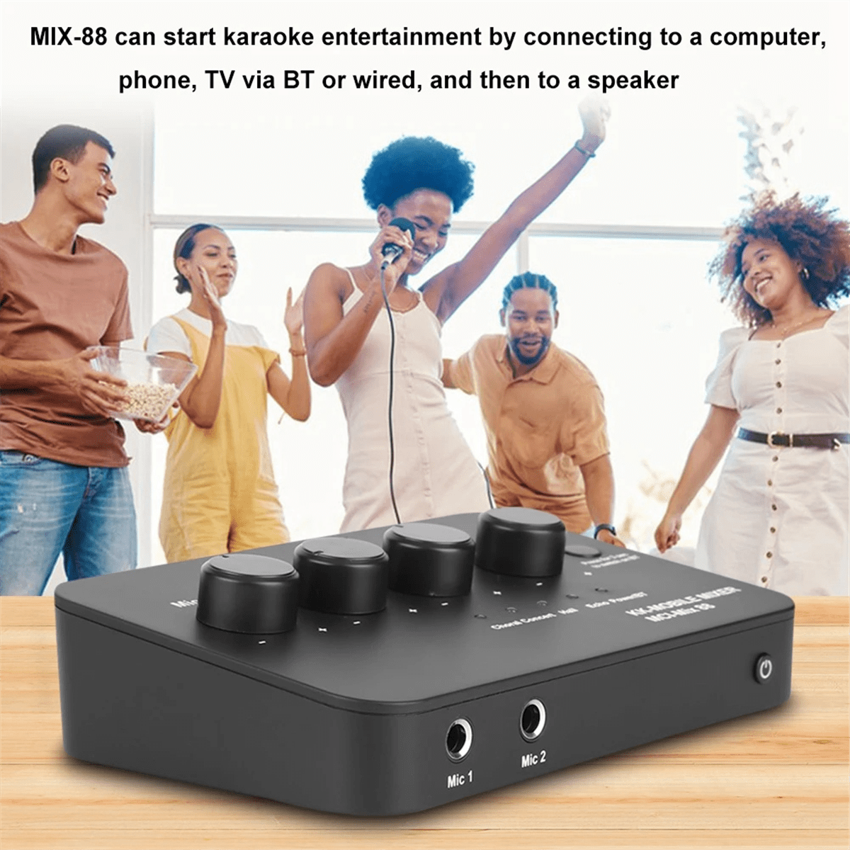 Digital Audio Sound Machine AUX IN/OUT BT Connection Dual Mic Inputs Karaoke Sound Mixer for Karaoke Smart TV PC Speaker