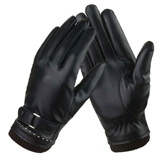 Raindrops Girls Driving Gloves For Women 1 Pair Pu Leather Water-Proof Windproof Warm Keeping Black