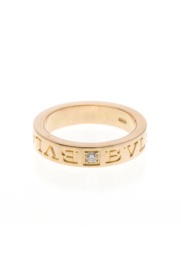 Pre-Owned Bvlgari Double Logo Diamond Ring Pink Gold (18K) Fashion Diamond Band Ring Pink Gold