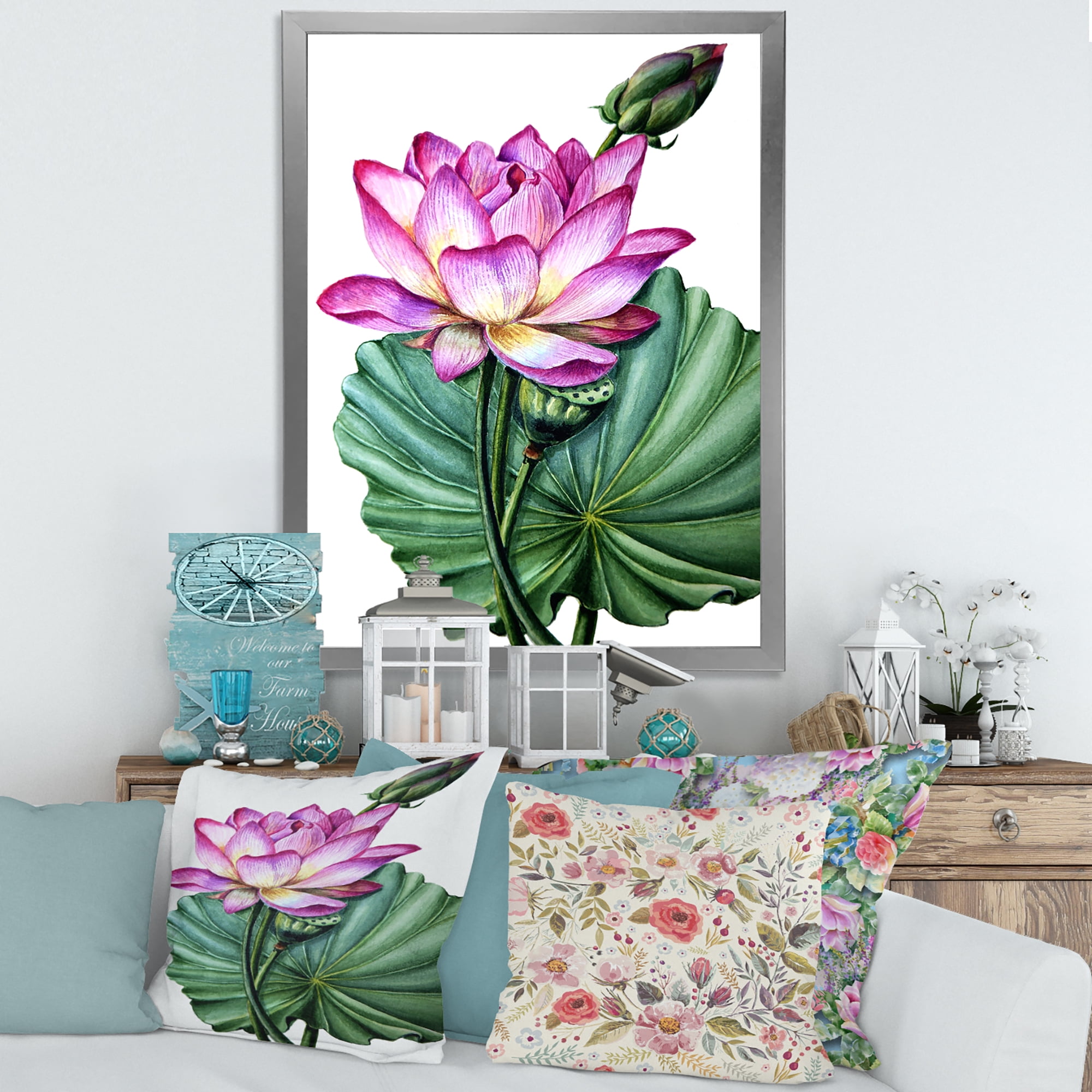 Designart 'Ancient Pink Lotuses In The Pond VI' Traditional Framed Art Print