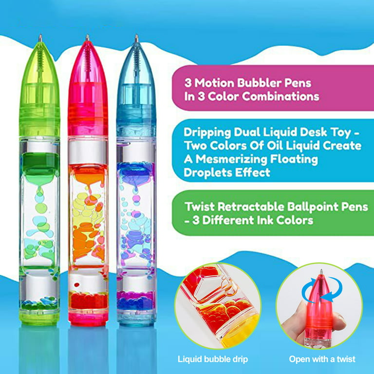 QILIN Motion Bubble Pen Anti Anxiety Hourglass Design Stress Relief  Colorful Liquid Motion Bubbler Fidget Pen Desk Toys School Supplies 