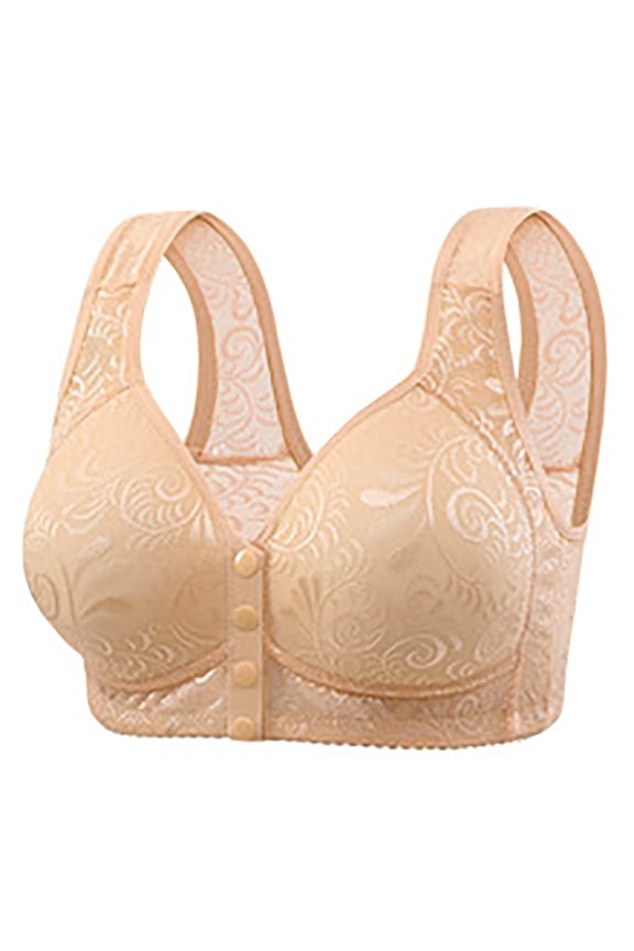 Wancir Floral Print Front-Closure Cami Bra - Soft Thin Cup for Elderly Women