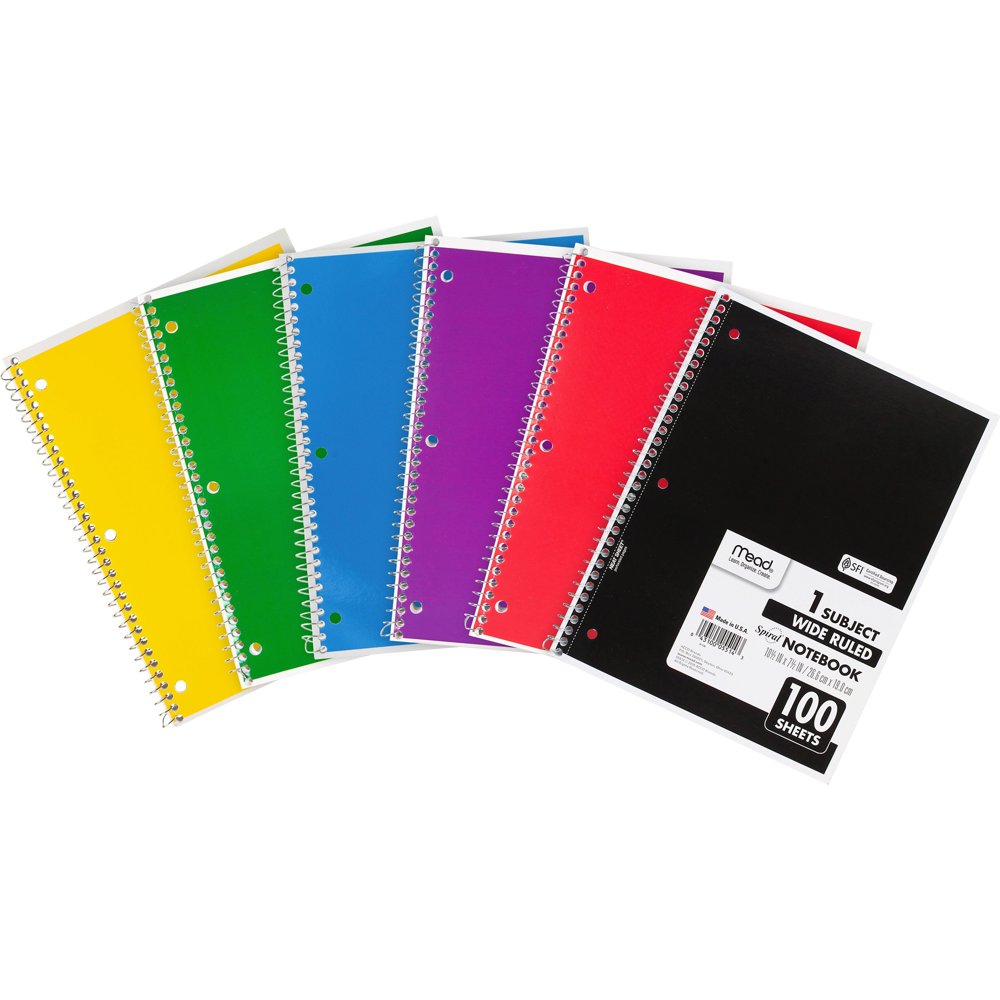 Mead, MEA05514BD, Spiral Bound Wide Ruled Notebooks, 6 / Bundle