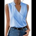 thumbnail image 2 of Camisetas Sin Mangas Plisadas para Mujer, Blusas Casuales Sin Mangas con Cuello en V, Camiseta Básica de Verano Azul XXL, 2 of 7