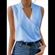 thumbnail image 2 of Camisetas Sin Mangas Plisadas para Mujer, Blusas Casuales Sin Mangas con Cuello en V, Camiseta Básica de Verano Azul L, 2 of 7