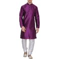 thumbnail image 1 of Royal Mens Silk Blend Kurta Churidar with Neck and Sleeve Piping Details (38, Purple-Multi), 1 of 1