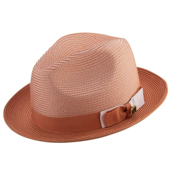 Men's Braided Two Tone Stingy Brim Pinch Fedora Hat in Apricot H-68