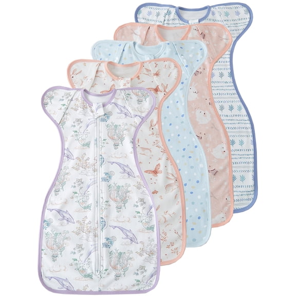 ATAIKU Newborn Swaddle Sleep Sack 0-6 Months 0.5 Tog Arms Up Transition Swaddles for Baby with Arms In/Out Zipper 100% Cotton - 1 Piece Purple