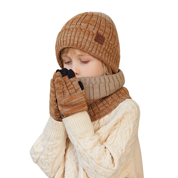Warm Winter Knit Hats Gloves Neck Scarf 3 Piece Set Knit Thick Winter for Unisex Children,Size:One Size