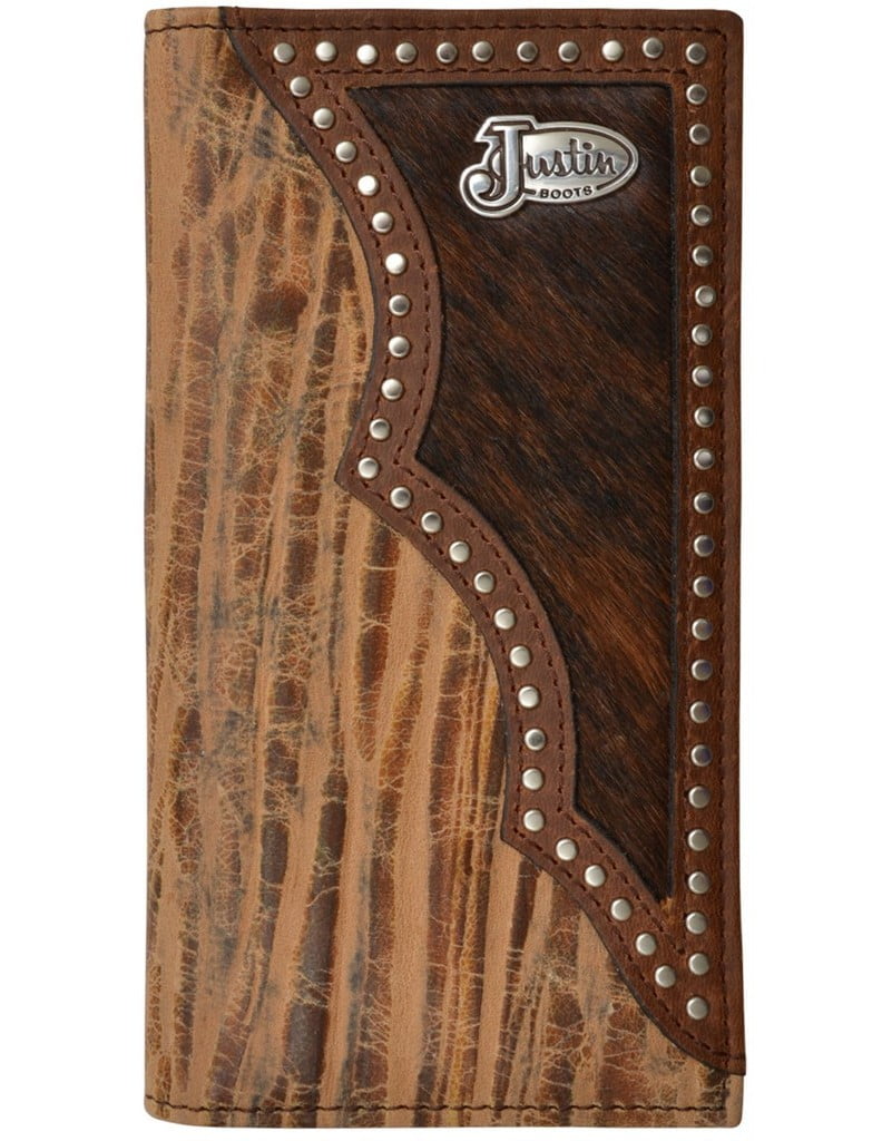 Justin Western Wallet Mens Rodeo Nailheads Hair Concho Brown WJB184