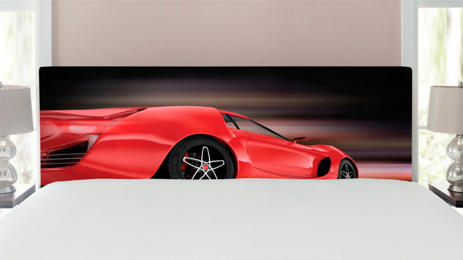 Cars Headboard, Rear View of a Futuristic Sports Car Motion Power