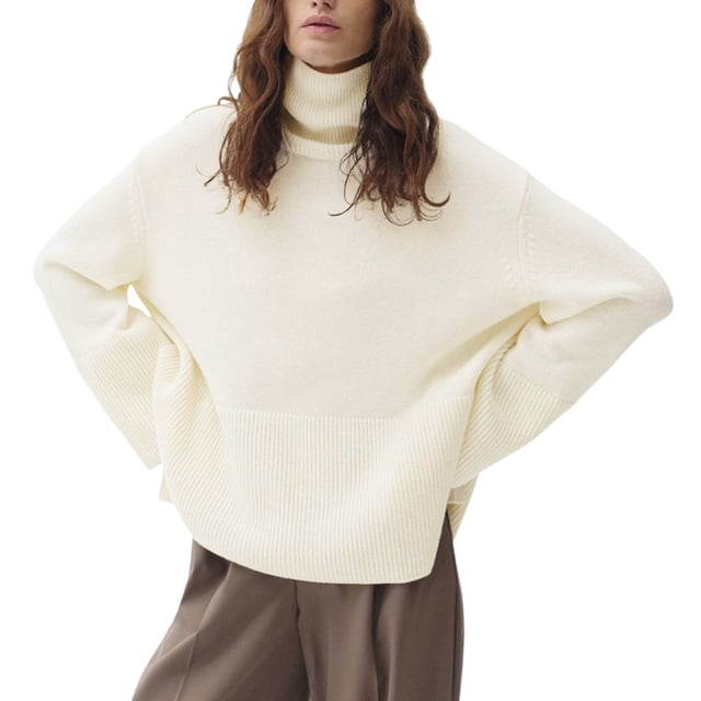 Fgnfyis Chandail à Col Roulé Fendu Uni pour Femmes Chandails pour Femmes Blanc