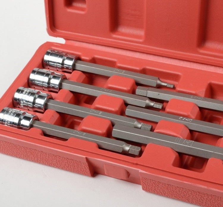 7 Piece 3/8" Drive Extra Long Allen Hex Bit Socket Set MM Metric 3mm To 10 Mm