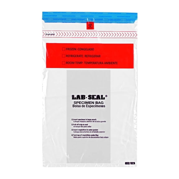 Tamper-Evident Specimen Bags, 1.8 Mil Adhesive with Absorbent Pad, 1000 Count, 6 x 10 in