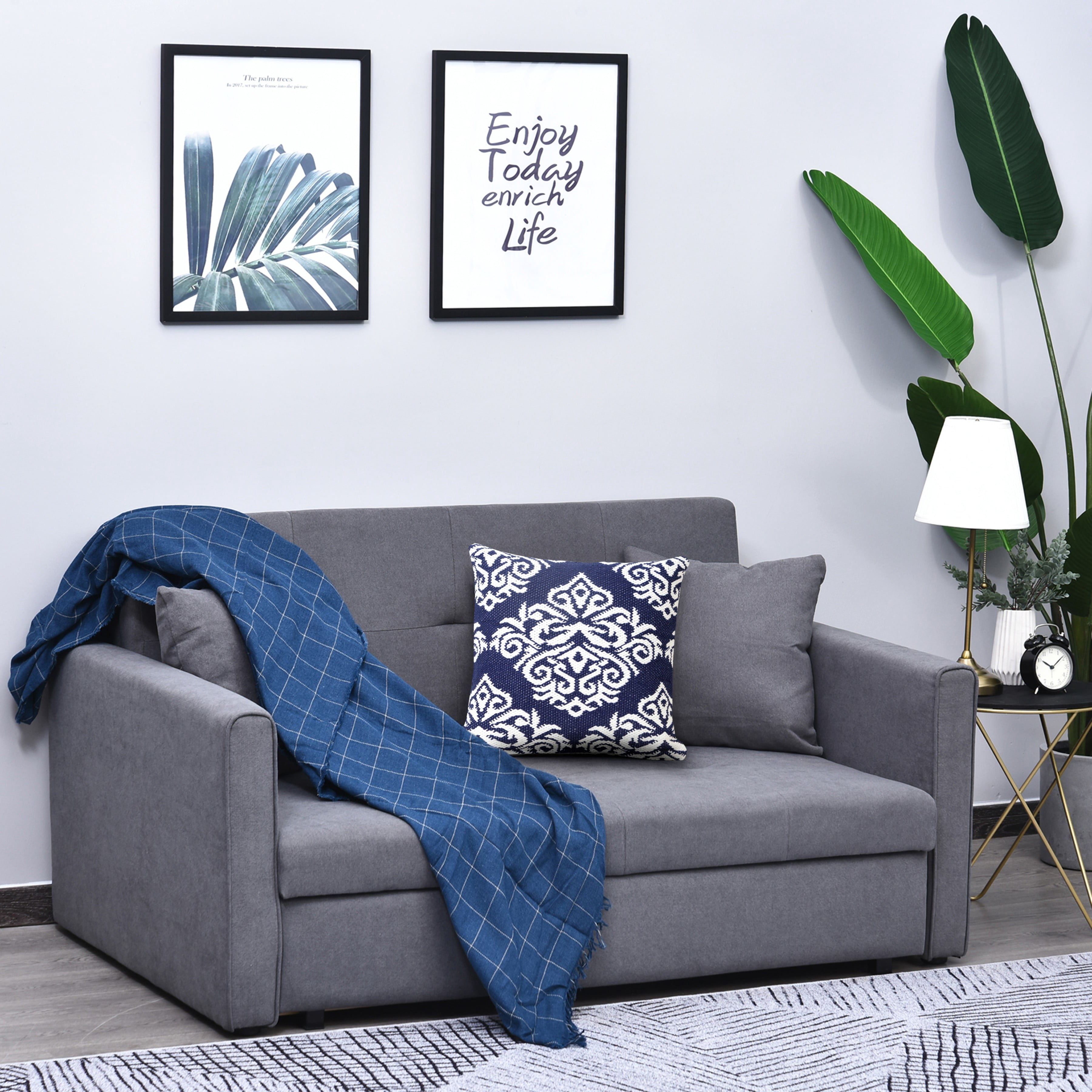 Ox Bay Damask Throw Pillow, Blue and White, 20" Square, Count Per Pack 1