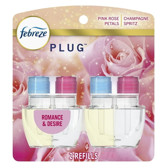 Febreze Plug In Air Freshener, Odor-Fighting Scented Oil Refill, Romance & Desire, 4 Refills Total