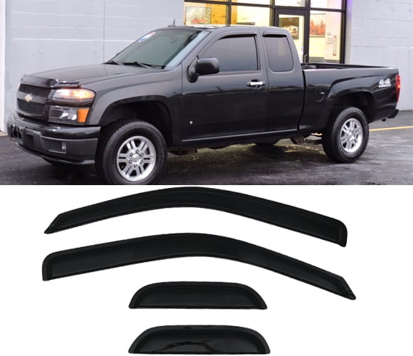 Outside Mount Window Visor 4 Pc Dark Smoke for 2004-2012 GMC Canyon Extended Cab