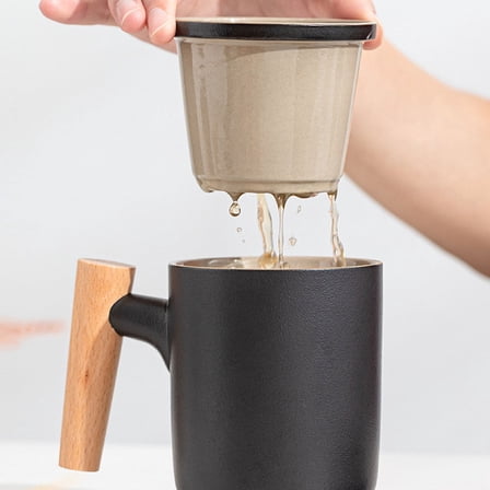 Worgeous  Tea Water Bottle Ceramic Cup Teacups One Infuser for Office Black