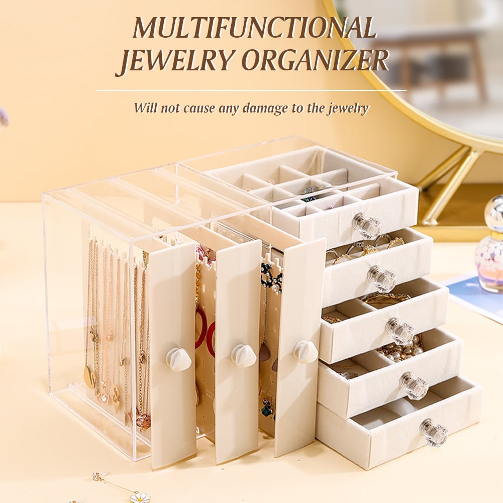 Btidfty Jewelry Organizer Stand Multifunctional Necklace Display Holder with 4 Drawer Jewelry Holder Box Large Capacity for Bracelets Earrings Rings