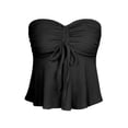 thumbnail image 6 of idosla Women Tie Front Ruched Tube Top Summer Strapless Flared Hem Peplum Bandeau Tops (Black, S), 6 of 7