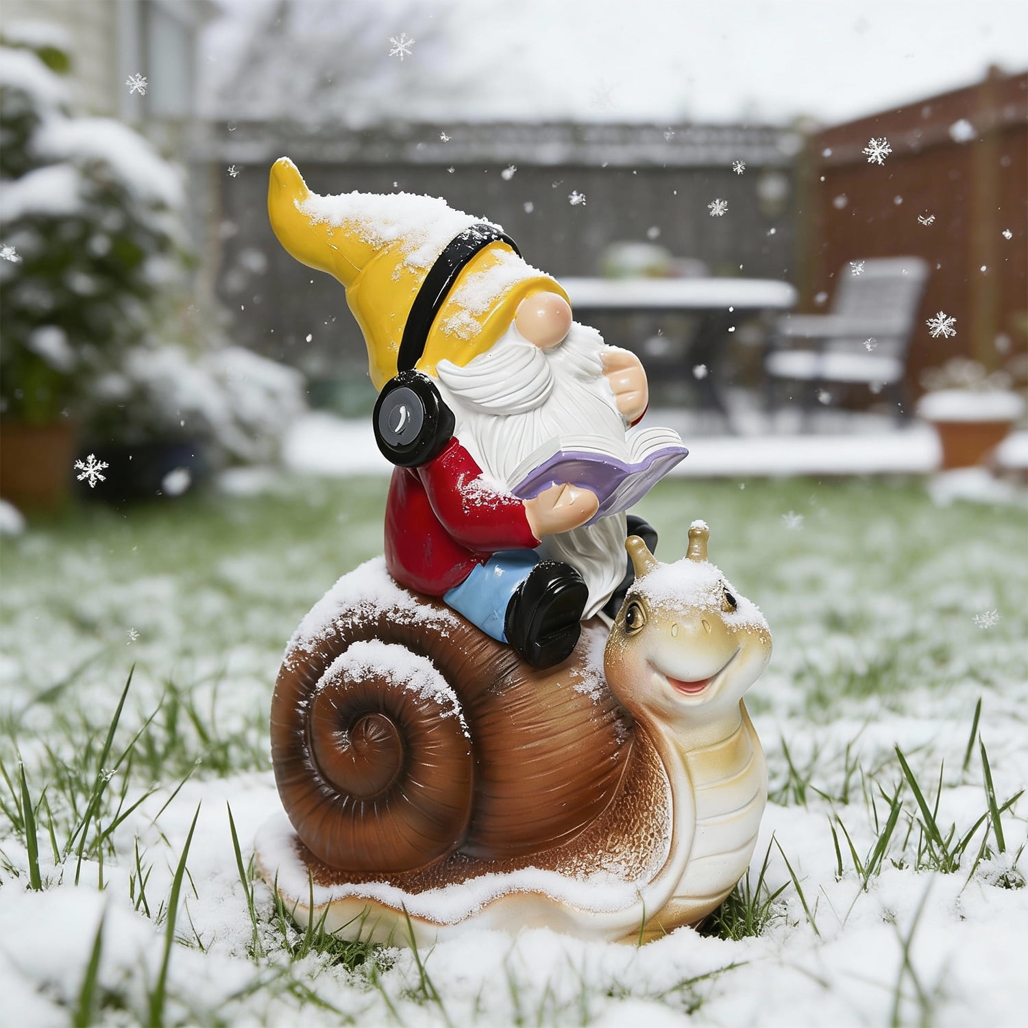 Ferrisland Garden Gnomes Snail Outdoor Figurines with Solar Lights, 10.4 inches Resin Solar Gnomes Decoration Yard Outdoor Garden, Patio Yard Lawn Birthday Housewarming Mother's Day（Gnome on Snail）
