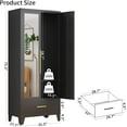 thumbnail image 2 of 75" Tall Metal Armoire Wardrobe Closet with Mirror Doors and Drawer, Adjustable Hanging Rod and Adjustable Shelf, Freestanding Storage Cabinet Organizer for Bedroom, Office, Laundry Room，Black, 2 of 7