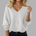 thumbnail image 2 of Fiaer V Neck Oversized Sweaters for Women Long Sleeve Warm Knitted Loose Fit Casual Pullover Trendy Comfort Tops White XL, 2 of 4