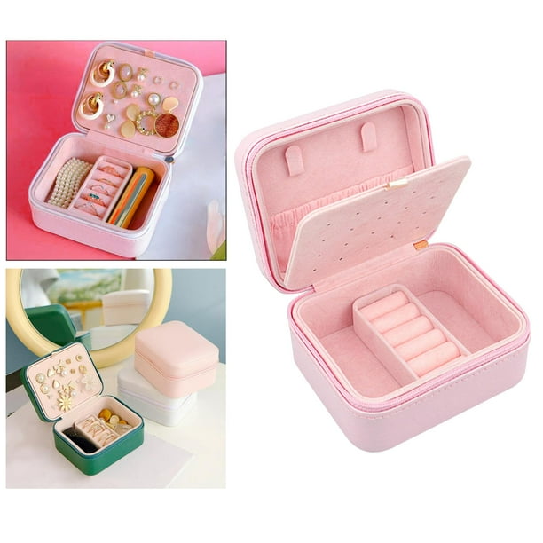Caja de Almacenamiento de Joyería Multiusos, dos ganchos, Tablero de , Soporte de Baratijas de material cuero PU para Perfumes, Pulseras, Pendientes, Co Rosado Fernando Caja de almacenamiento de joyas