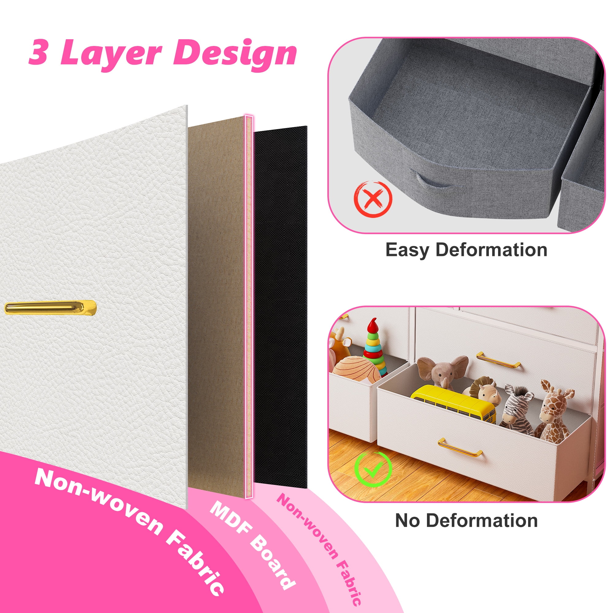 EnHomee White 55"Long Dresser for Bedroom 10 Drawers LED Dresser with charging station Fabric Dressers & Chests of Drawers,11.6"W x 55"L x 31.5"H