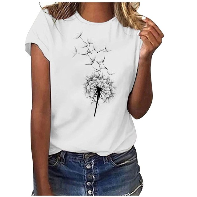 Fiudx Ofertas Flash Del Día Blusa Informal de Manga Corta con Cuello Redondo y Estampado para El Día de San Valentín para Mujer
