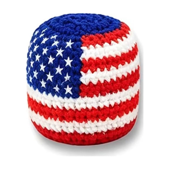 JHyouerji Patriotic Hand Knitted Sand Filled Foot Bag,4th of July Soft Handwoven Outdoor Juggling Ball for Adults Yard Beach Game for Stress Relief