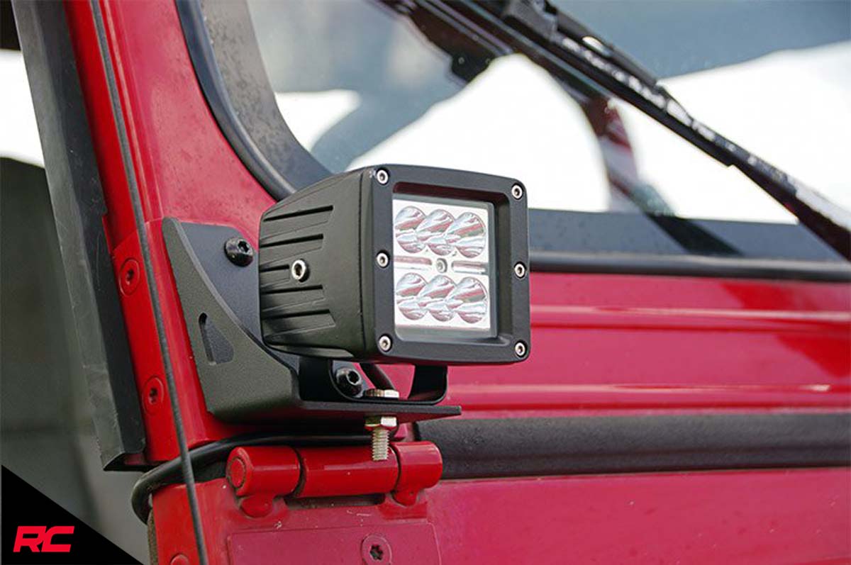 Rough Country Windshield LED Brackets compatible w/ 19871995 Jeep