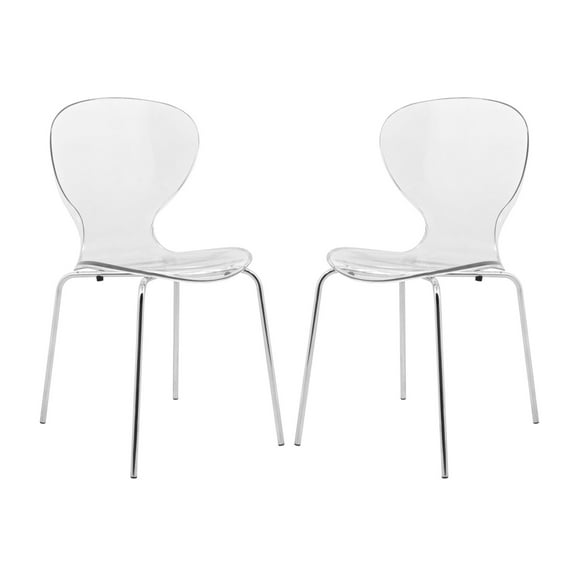 LeisureMod Oyster Dining Side Chair With Strong Metal Legs in Clear Set of 2
