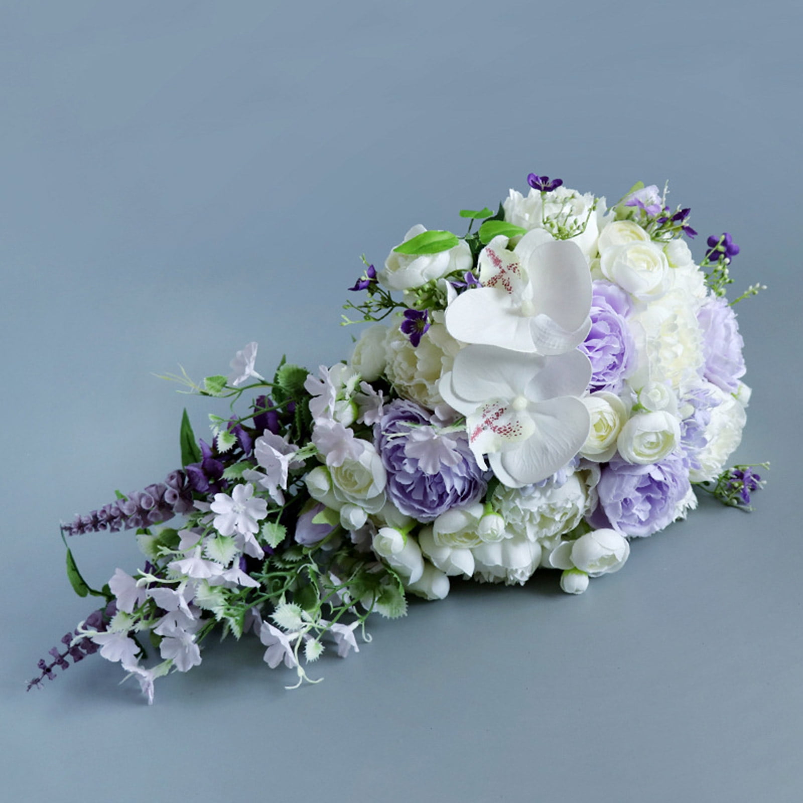 Water Drop Style Bridal Bouquet European Wedding Artificial White Purple Flower Lavender Waterfalls Holding Flowers
