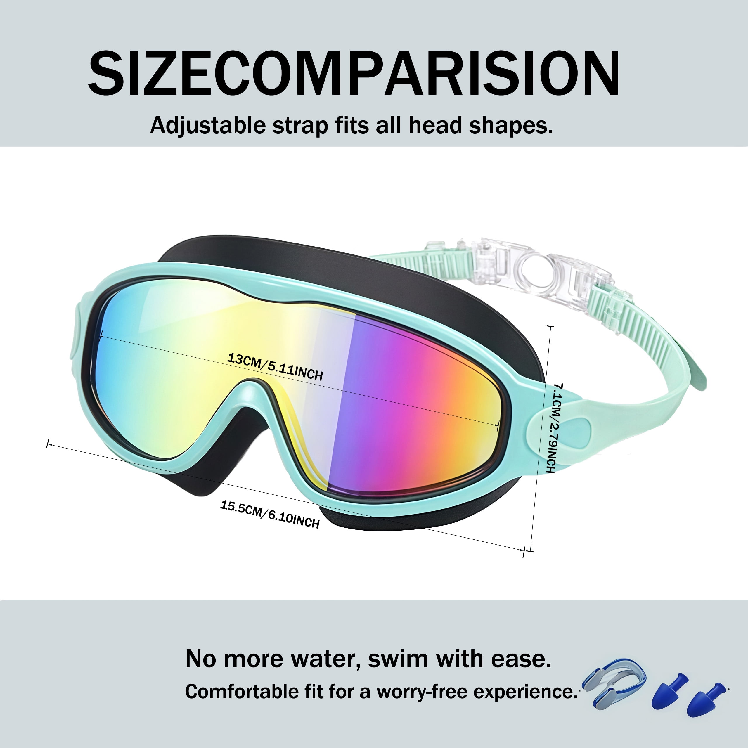 Swim Goggles 2 Pack, Kids Swimming Goggles with Earplugs&Nose Clip Wide View Anti-Fog/UV