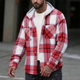 thumbnail image 3 of ZCFZJW Men's Flannel Plaid Hoodie Shirts Winter Fall Plush Thick Warm Long Sleeve Drawstring Casual Vintage Button Down Splicing Hooded Outwear Shirt Jacket with Pocket Red S, 3 of 10