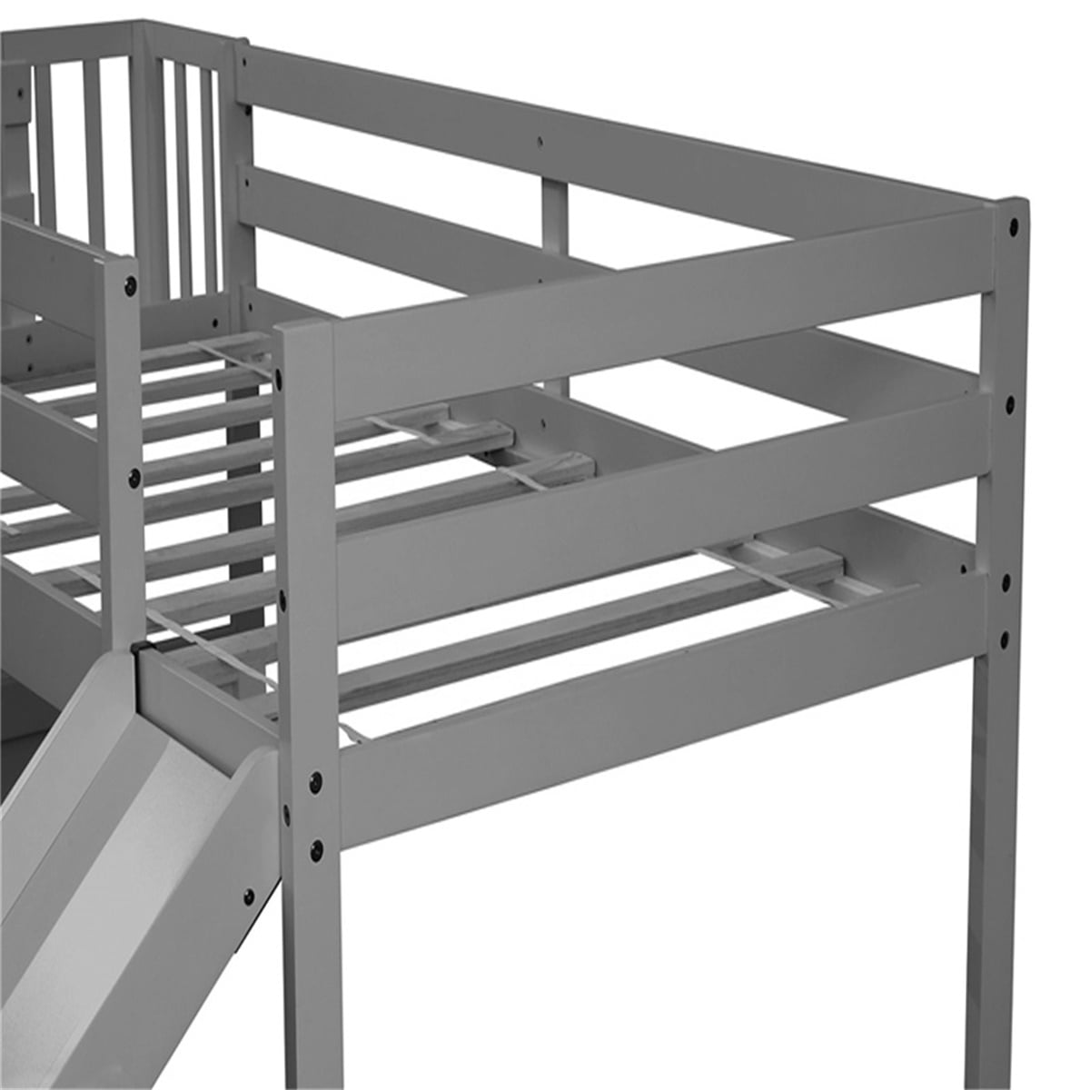 Bunk Bed with Staircase and Slide, Kids Wood Twin Loft Bed, Grey