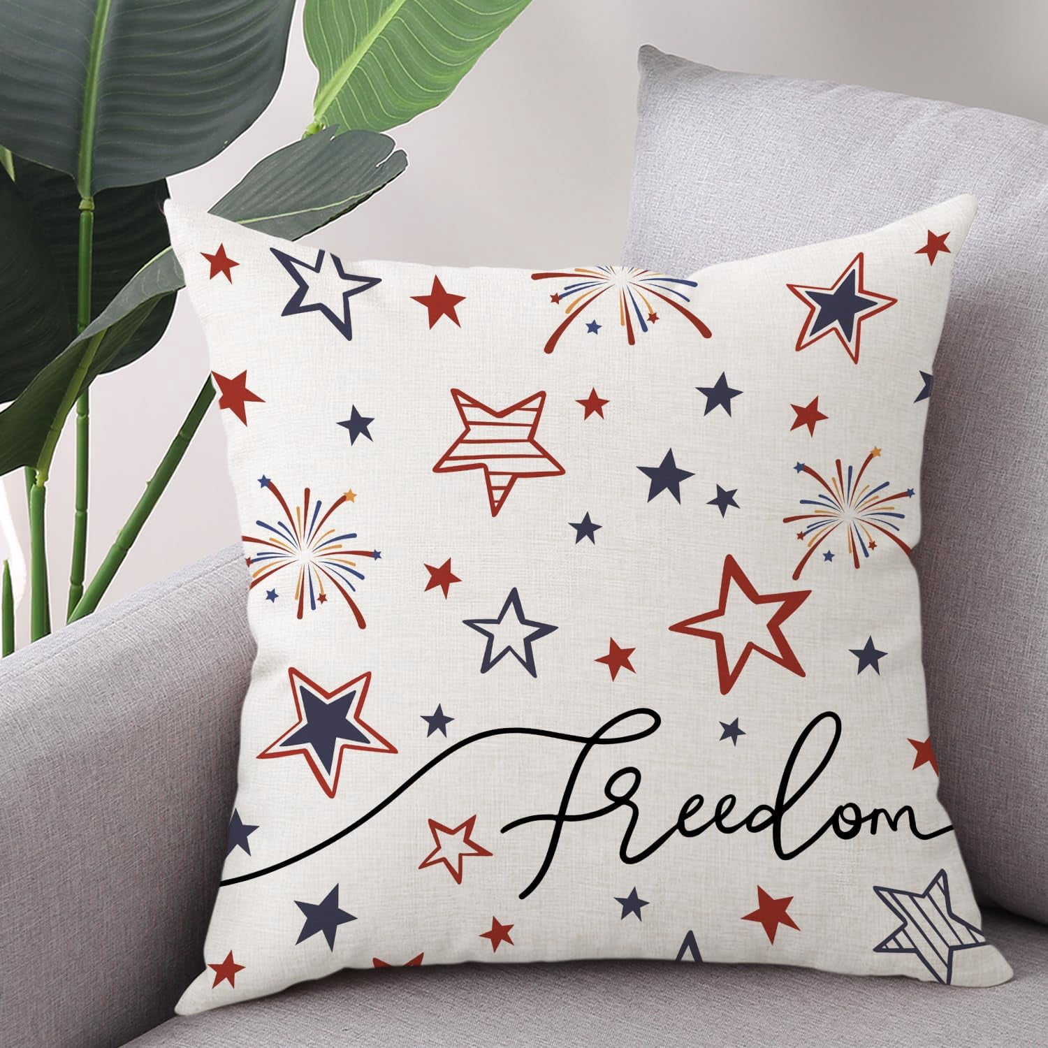 4th of July Throw Pillow Covers 18 x 18 Set of 2 Memorial Day Independence Day American Flag Red Blue Stars Patriotic Decorative Cushion Cases for in-Outdoor Home Decor