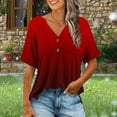 thumbnail image 2 of Olyvenn Women's Gradient Tops Summer Trendy 2025 Dressy Casual Bloues Loose Fit Half Sleeve Buttons V Neck Tshirts Shirts Red XL, 2 of 6