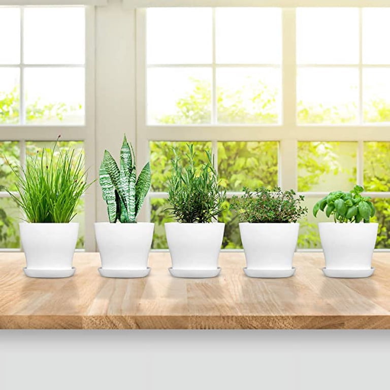 8-Pack 4'' Plastic Plant Pots with Drainage & Tray for Indoor/Outdoor (White)  - Walmart.com
