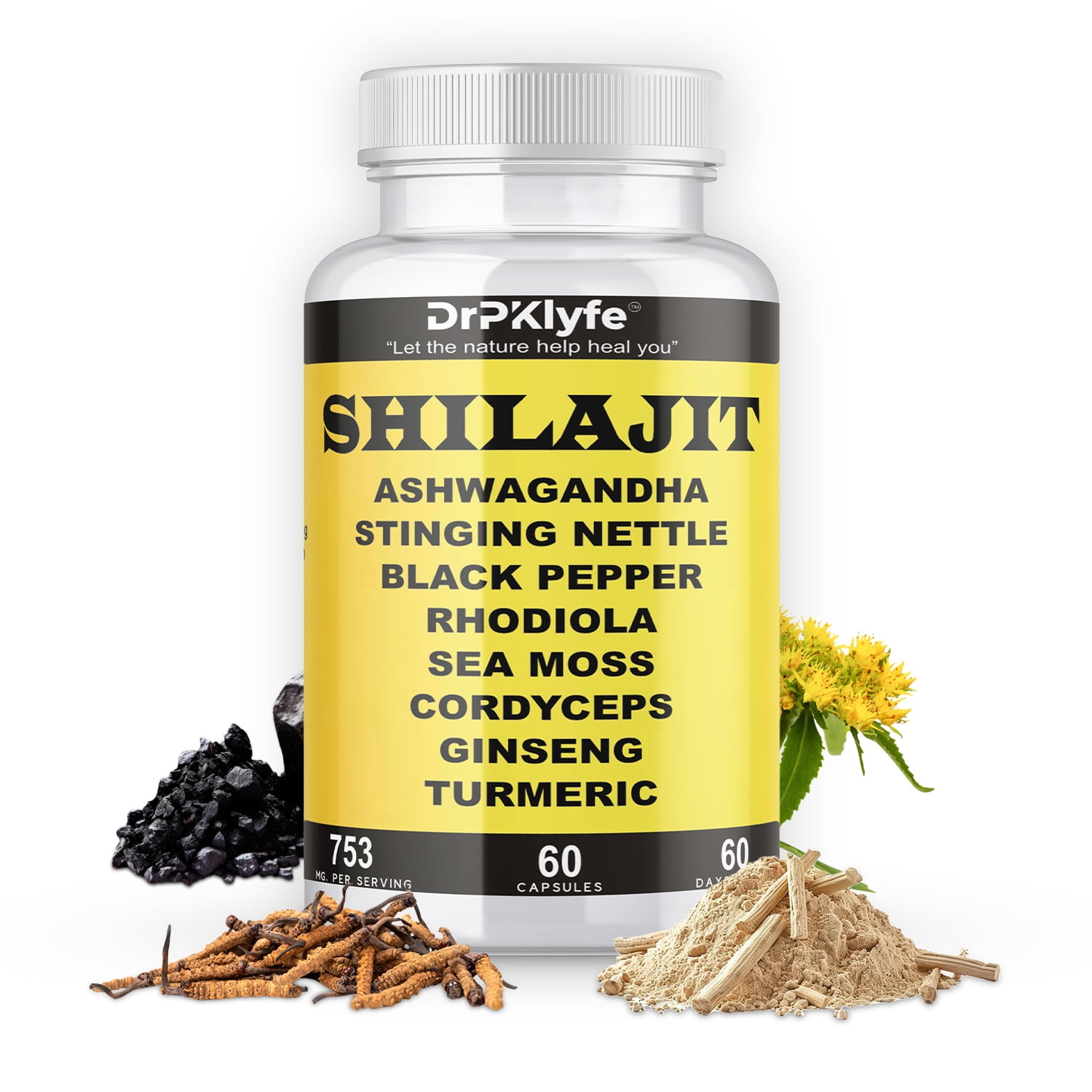 DrPKlyfe's Shilajit Complex with Rhodiola-Sea Moss-Cordyceps-Ginseng-Turmeric- 60 Capsules
