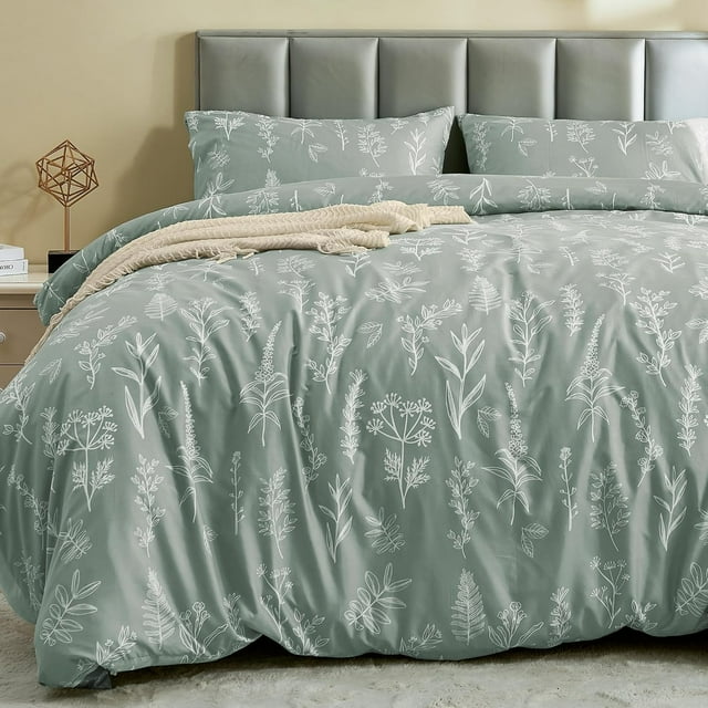 Duvet Cover Queen Size Reversible Floral Duvet Cover Set with Zipper Closure Pieces Botanical Patterns Soft Microfiber Bedding Set (&#;x Pillow Cases &#;×&#