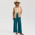 thumbnail image 5 of Nestiefly Linen Pants Women Wide Leg Palazzo Pants Flowy Elastic Waist Summer Beach Casual Trousers with Pockets Blue 2XL, 5 of 5