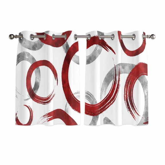 Red Grey Kitchen Curtains Short 54 Inch Length, Geometric Circle Modern Abstract Simple Art Grommet Top Bedroom Living Room Curtains, Light Filtering Cafe Curtain Drapes 2 Panels Set 84''x54''